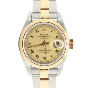 ROLEX DATEJUST 26MM CHAMPAGNE ROMAN DIAL 18KY & STEEL SMOOTH JUBILEE WATCH 69163